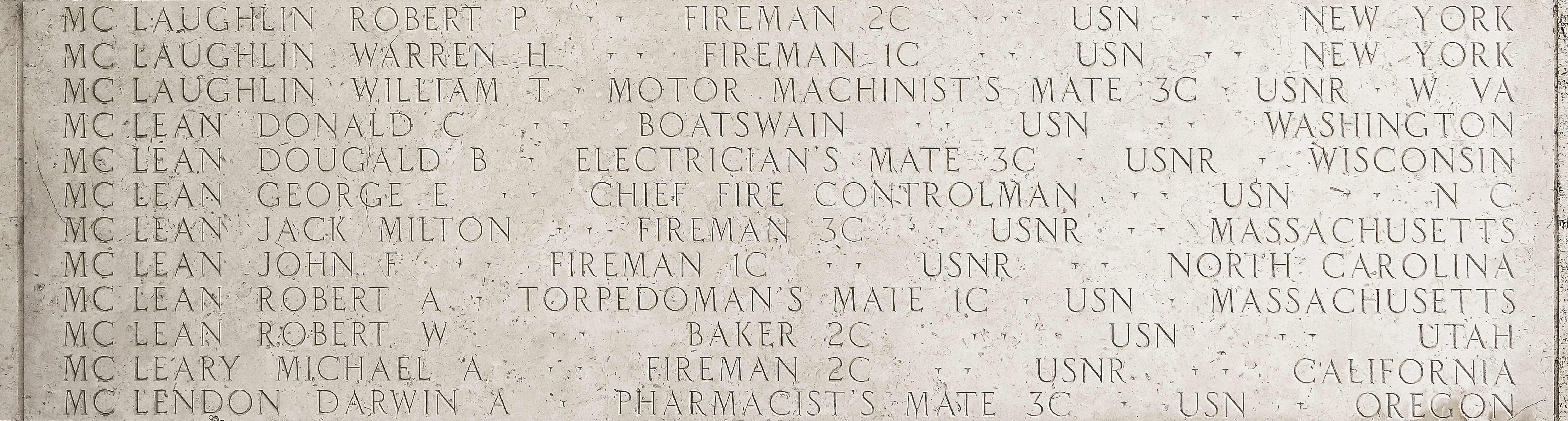 John F. McLean, Fireman First Class